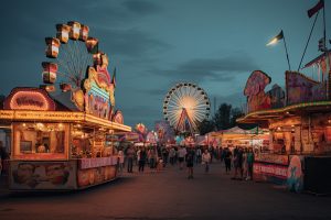 colorful summer carnival at dusk, ai generative